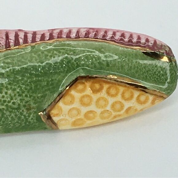 Handmade Statement Glazed Pottery Abstract Gold Oval Brooch Pin Artsy - Picture 6 of 9